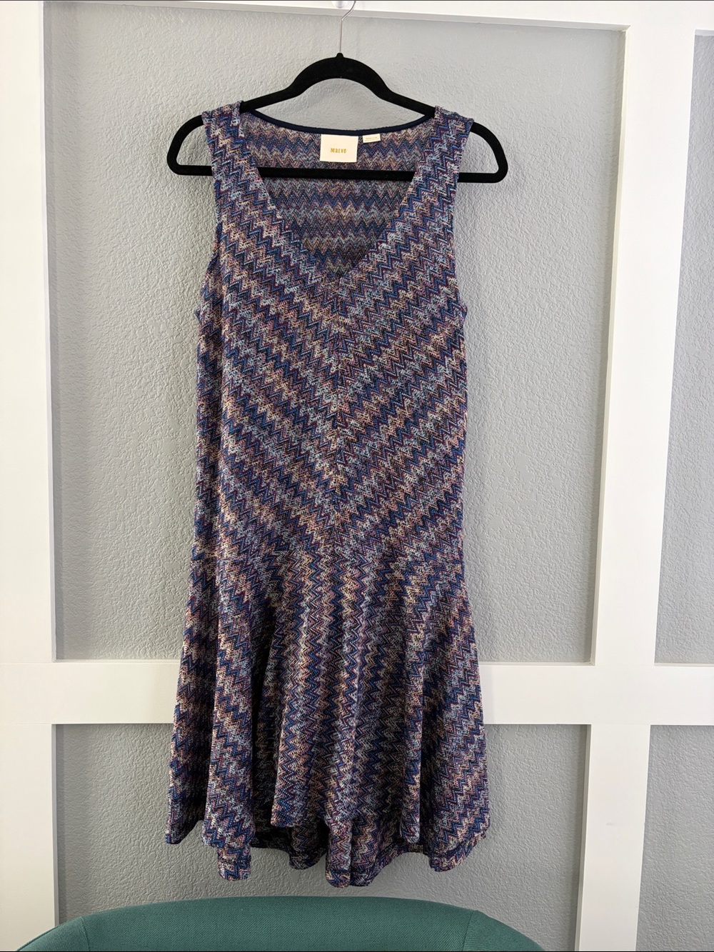 Anthro Maeve Chevron Knit Sleeveless Flared Dress — Blue & Purple Accents